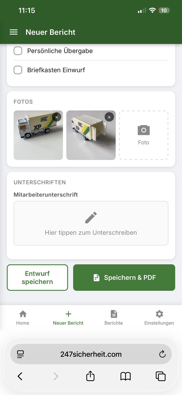 XP Work App – Fotos und Unterschrift