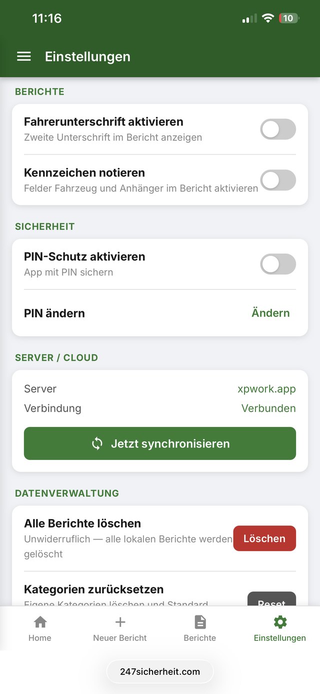 XP Work App – Einstellungen